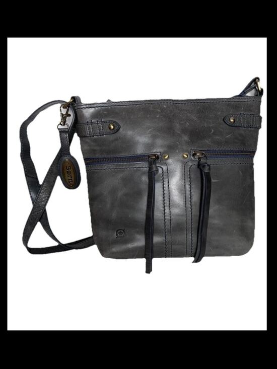Born Handbags - Born grey leather crossbody handbag front back and inside pockets